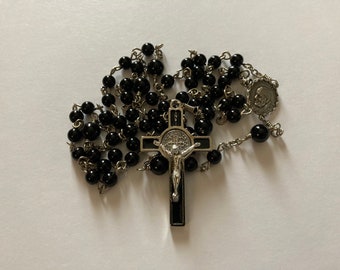 St. Benedict Black Onyx Rosary with Pope John Paul II Medal