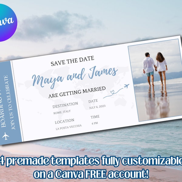 Editable Save The Date Boarding Pass Template, Personalized Custom Printable destination wedding invitation Plane Ticket, wedding invite