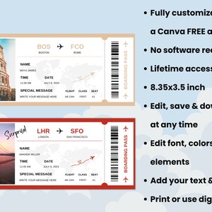 Editable Boarding Pass Template Printable Personalized Surprise Trip