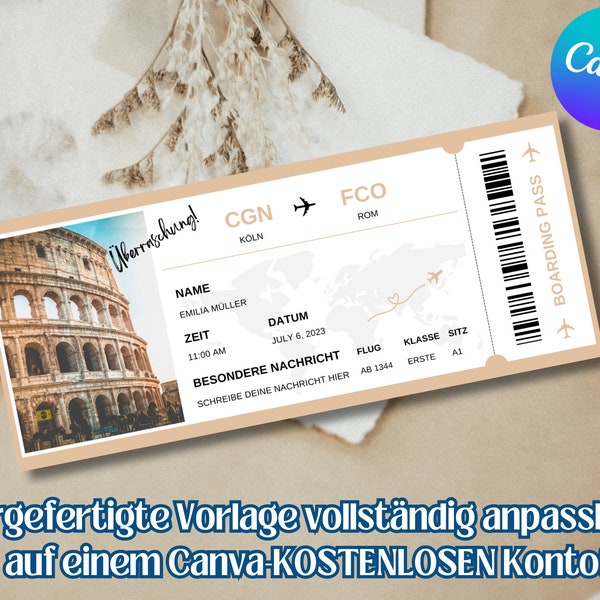 Gutschein für eine Reise Vorlage, Gutschein flugticket zum Ausdrucken, Boarding Pass Geschenkgutschein, reisegutschein, Canva Vorlage