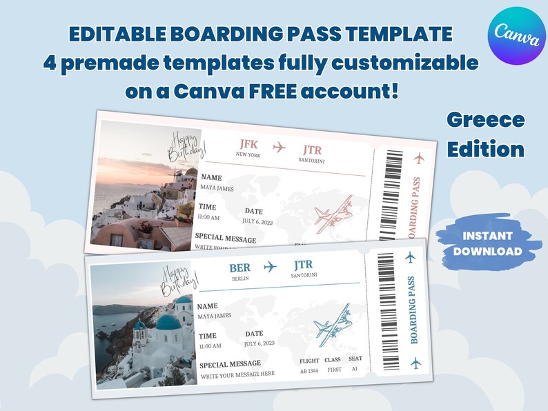 Editable Boarding Pass Template, Printable Plane Ticket, Surprise Trip ...