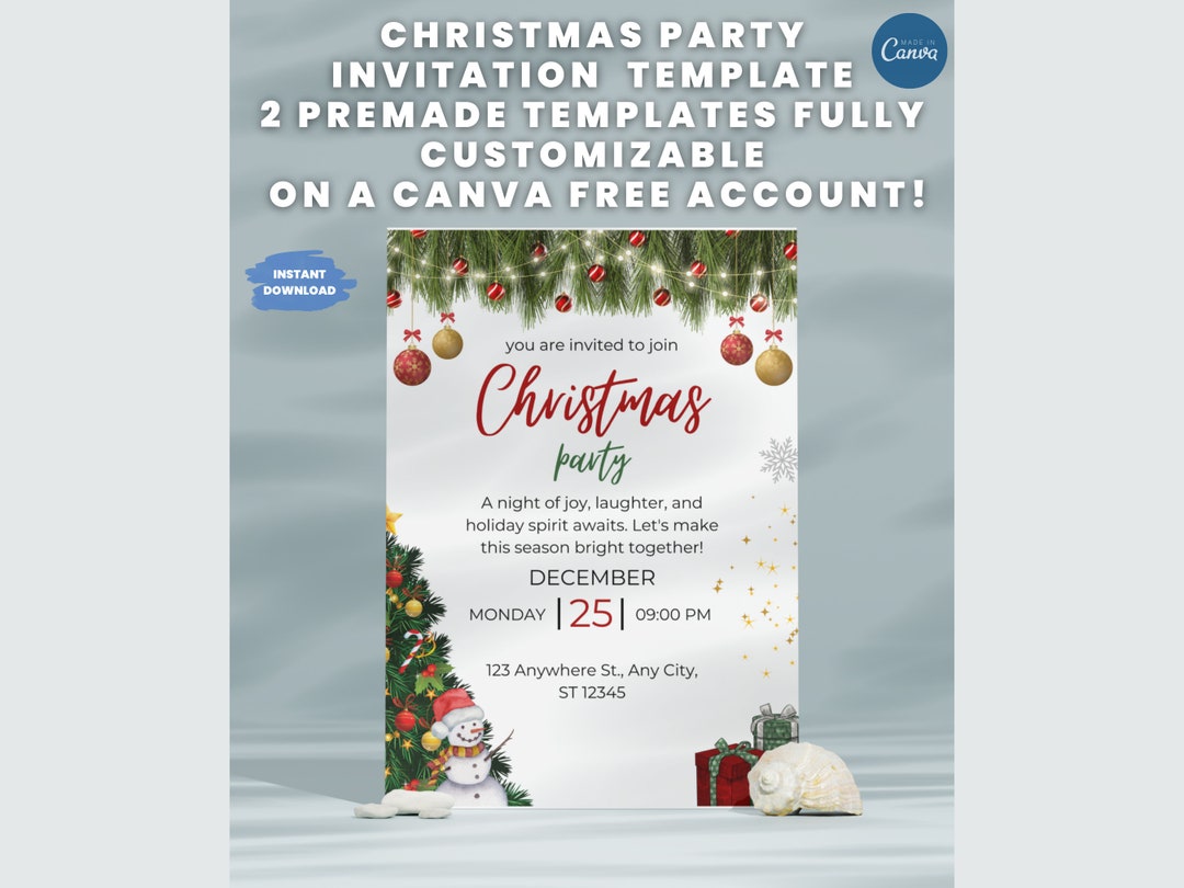Christmas Editable Party Invitation Template, Printable Personalized ...