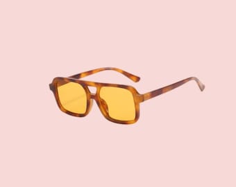 Lunettes de soleil à monture écaille de tortue, verres teintés orange, lunettes de soleil rétro Y2K