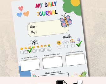 Kids Daily Journal Page - DIGITAL DOWNLOAD Pdf - Children's Diary - One ...