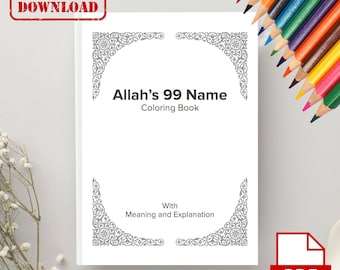 Allah's 99 Names Coloring Book, Muslim Kids Activities (Digital Download)