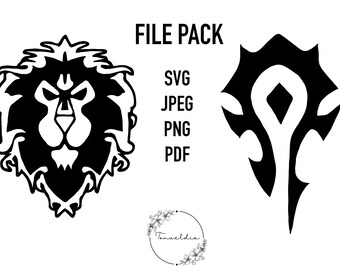 World of Warcraft Alliance Horde SVG PNG jpeg + PDF Cricut cutting digital file bundle pack for stickers, t-shirts etc