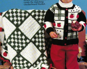 Vintage Crochet Pattern Apple Harvest Afghan and Sweater Set