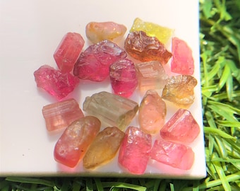 Natural Multi Color Tourmaline Rough, 22.50 Ct. Loose Tourmaline Raw Lot, 18 Piece Watermelon Tourmaline Crystal, For Making Jewelry