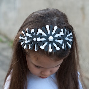 Headband for girls with flowers/Black and white/Flower headband/