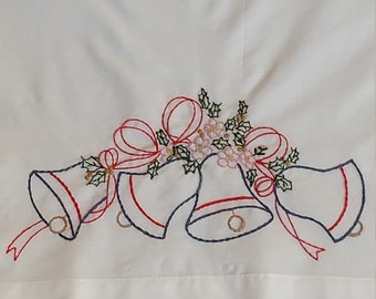 Hand Embroidered Christmas Pillowcases With Bells And Holley