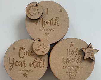 Wooden Baby Milestone Disc, Baby Milestone Plaque, Baby Photo Prop, Baby Signage, Baby Gifts