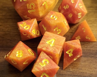 Firebolt D&D Dice Set, 8 piece mini dice set, Polyhedral dice, DnD dice, Dungeons and Dragons, TTRPG.    Dirty pour tiny dice set