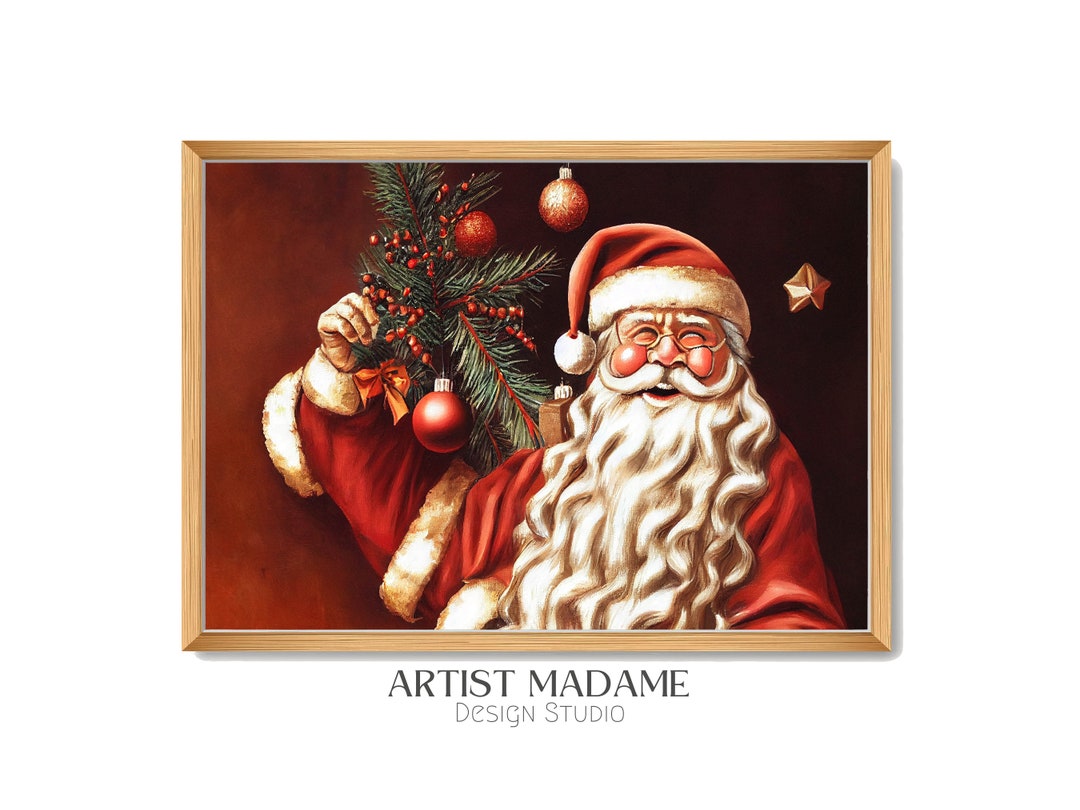 Rustic Santa Claus Oil Painting Vintage Santa Painting Print Etsy