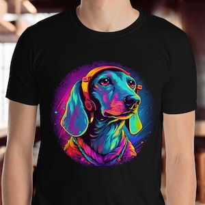 Dackel Hunde Shirt, Geschenk für Frauen Herren Top Erwachsenen Tee, Dackel Hundeliebhaber, Dackel Mama Dad, Dackel Besitzer Shirt, Synthwave Design