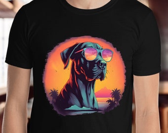 Great Dane Dog Sunset Background Shirt, Great Dane Mom Dad, Great Dane Owner gift, Gift For Womens Mens Top Adult Tee, 80's Sunset Design 2