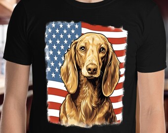 Dachshund da bandeira americana de <br> Entrega Rápida? Mãe Dachshund, Pai Dachshund, Estilo Vintage Clássico, Presente Perfeito para Proprietário de Animais de Estimação, Camisetas para Animais de Estimação para Cães Dachshund