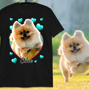 Custom Dog Shirt, Dog Face Photo On Shirt, Personalized Heart Design Dog T-Shirt, Customized Dog Name T-shirt, Gift for Dog Lover