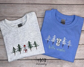 Hello Winter, Mickey Snowman Embroidered T-shirt