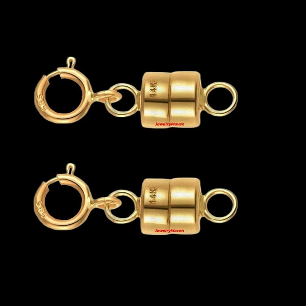 2 pieces 14k Magnetic Clasp Converter Extender Yellow Solid Gold 4.5mm Spring Ring for Necklace & Bracelet FREE SHIPPING USA based