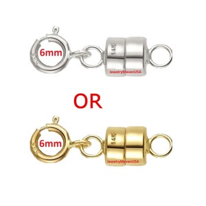 14k Magnetic Clasp Converter Extender Yellow or White Solid Gold 4.5mm with 6mm Spring Ring for Necklace & Bracelet FREE SHIPPING USA based