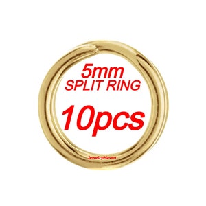 May include: A pack of 10 gold-colored 5mm split rings. The rings are shown on a white background with the text "5mm SPLIT RING 10pcs" in red.