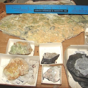 Pennsylvania Mineral Collection of wavellite calcite celestine tourmaline