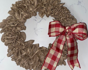 Valentine wreath, Red wreath, Red burlap wreath, Burlap wreath, Buffalo check wreath, door wreath, Simple wreath, 14” wreath, door decor