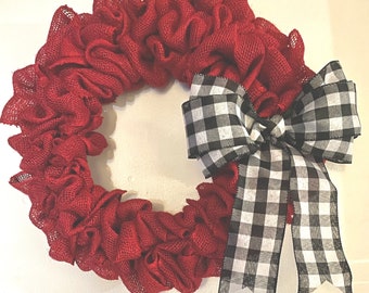 Rustic Red Wreath | Plain Red Burlap Wreath | Burlap Wreath | Farmhouse Wreath | Basic Wreath | Buffalo Check | Red Wreath | Wreath