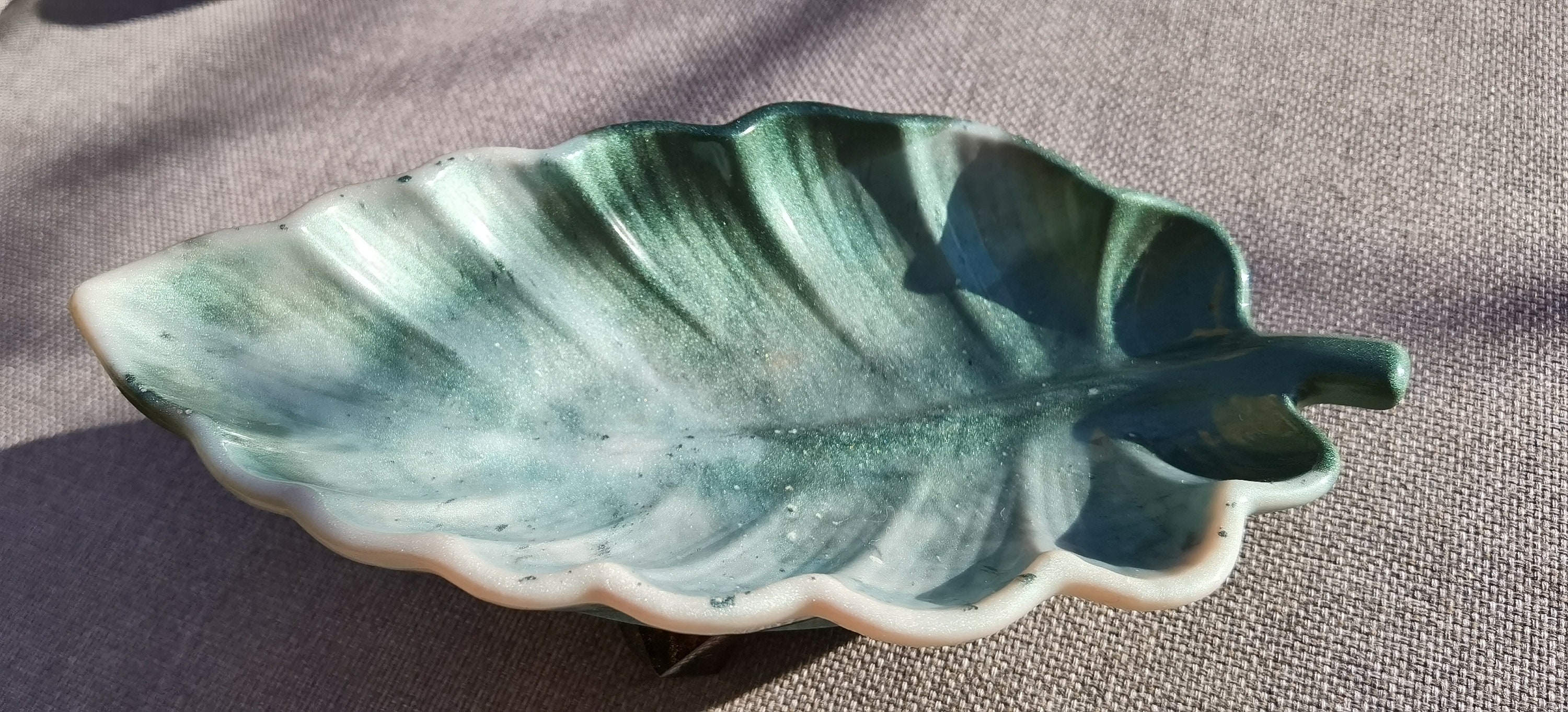 Decorative Resin Leaf Bowl Metallic Green and Cream Handmade Etsy UK