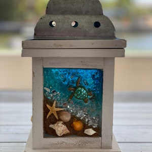 9"  Sea Turtle Beach ocean coastal Lantern decor unique gift