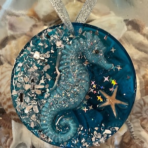 Ornement de décoration de plage d'hippocampes sur la côte de l'océan, Cadeaux de mariage sur la plage, Ornements de Noël Sealife, Ornements de plage