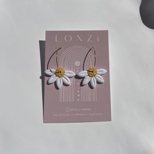 Daisy Hoops | White Flower | Handmade Polymer Clay Earrings