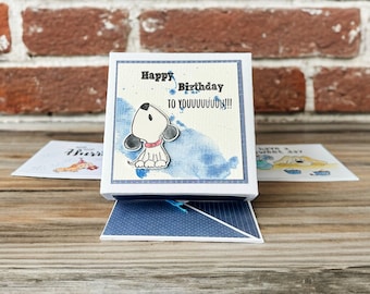 Boîte explosive d'anniversaire pour fans de chiens, XL 10 x 10 cm, bleu