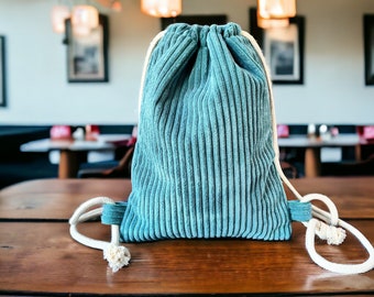 fluffy wide cord gym bag in turquoise, available in two sizes