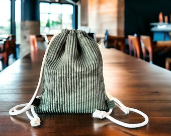 fluffy wide cord gym bag in olive green, available in two sizes