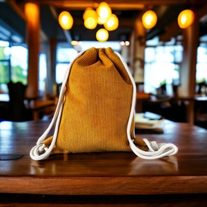 Corduroy backpack, gym bag made of robust corduroy, curry yellow image 1