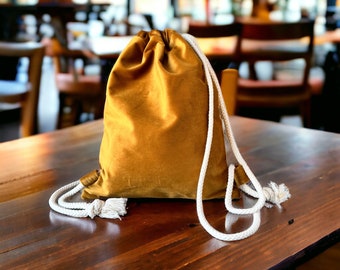 Gym bag, velvet, small, mustard yellow