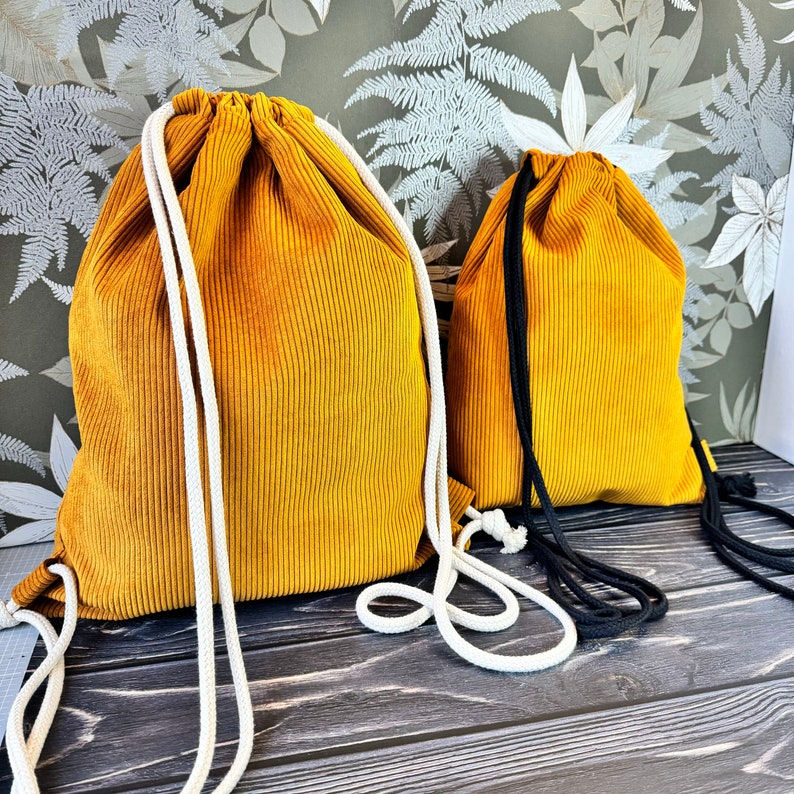 Corduroy backpack, gym bag made of robust corduroy, curry yellow image 2