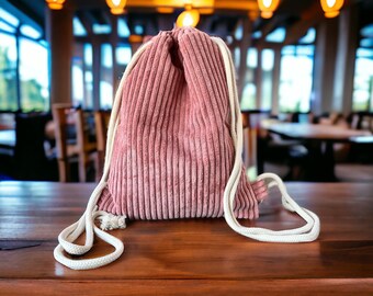 Gym bag in old pink, wide corduroy, available in two sizes, practical and sporty