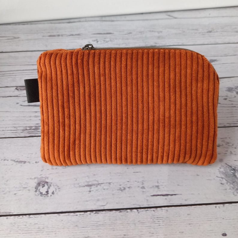 Mini Börse, Make-up-Tasche, Kleinkramtäschchen, Cord rostrot/terracotta