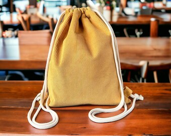 Backpack, gym bag made of corduroy, mustard yellow, corduroy backpack, chic and robust