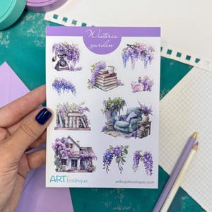 Feuille d'autocollants décoratifs Glycine Garden pour agendas et journaux