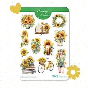 Hoja de pegatinas de girasoles Pegatinas de verano de Bujo para planificar y llevar un diario