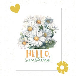 Bonjour, carte de fleurs de marguerite soleil - voeux floral joyeux