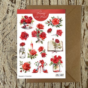 Rote Rosen Aufkleber Sommer bujo Stickerbogen