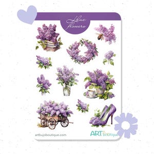 Feuille d'autocollants fleurs lilas pour carnets de printemps et scrapbooking