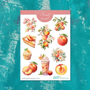 Feuille d'autocollants pêche douce Stickers fruits pastel doux pour agendas d'été