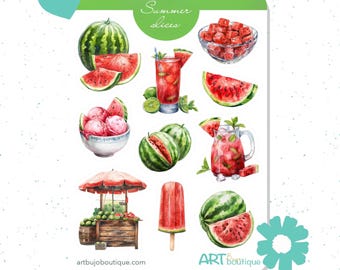 Summer Slices Sticker Sheet Watermelon-Themed Fruit Stickers for Planners