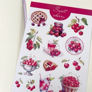 Foglio di adesivi con ciliegie dolci e frutta estiva per planner e diari