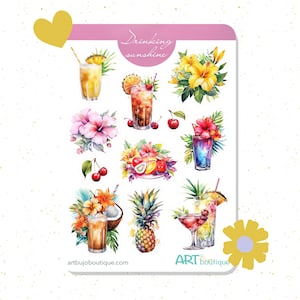 Foglio di adesivi per bevande tropicali – Adesivi per cocktail colorati e divertenti per agende e diari